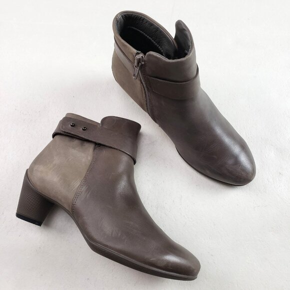 Ecco Sculptured 45 Ankle Bootie Womens 5-5.5 EU 36 Gray Leather Side Zip Heeled - Picture 1 of 14
